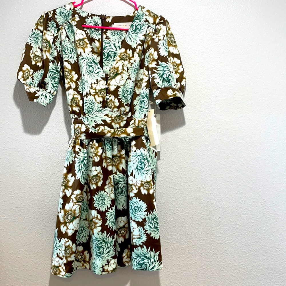 HappyXNature Brown and Teal Flower Dress